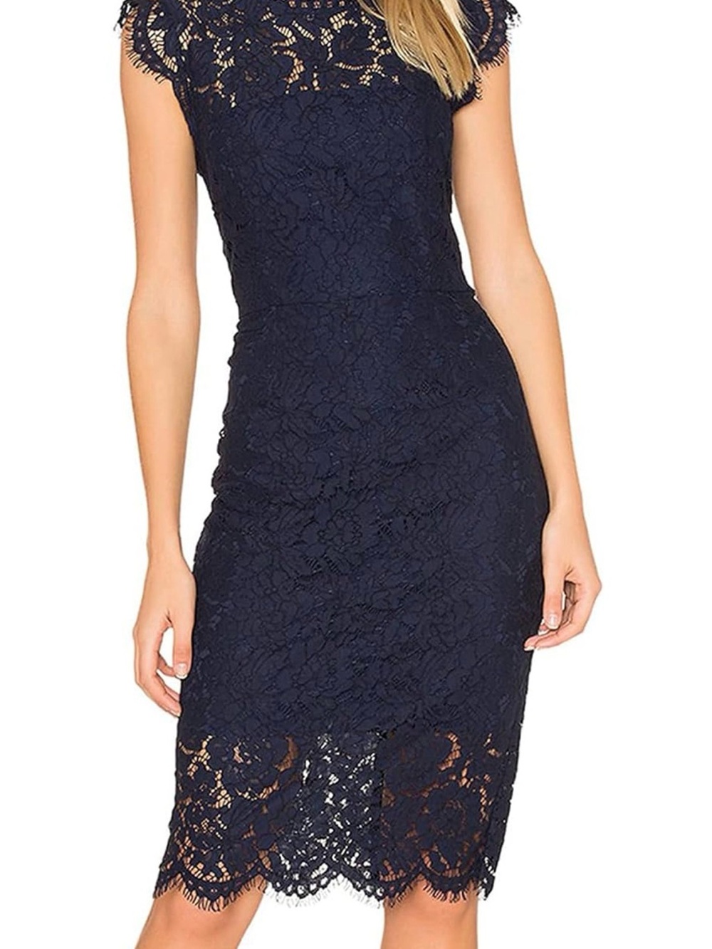 Fashion Navy Eyelash Lace cocktail Dress